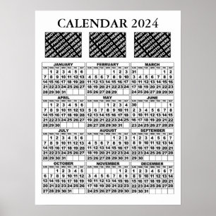 2024 Calendar Add 3 Photos Poster White 18x24in