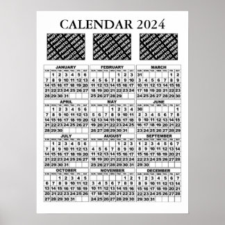 2024 Calendar Add 3 Photos Poster White 18x24in