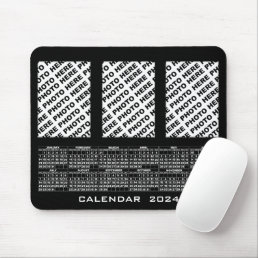 2024 Calendar Add 3 Vertical Photos Mousepad Black