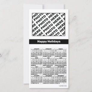 2024 Calendar Add 4 Photos Card Simple Black White