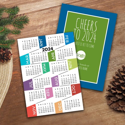 2024 Calendar Add Business Logo _ funky colorful Holiday Card