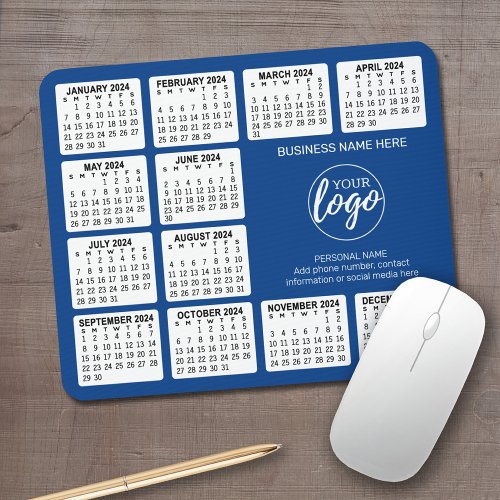 2024 Calendar _ add logo Contact Information Blue Mouse Pad