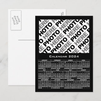 2024 Calendar Add Photo Black Postcard