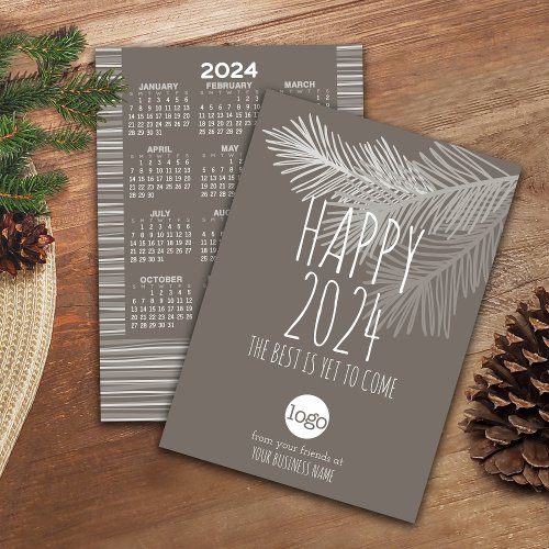 2024 Calendar and Happy New Year ADD Business Logo Holiday Card