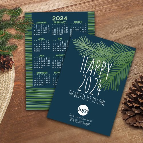 2024 Calendar and Happy New Year ADD Business Logo Holiday Card