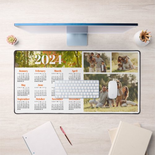 2024 Calendar and Photo Collage Desk Mat
