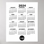 2024 Calendar - Basic Black White Minimal Poster<br><div class="desc">A very useful item for school or home office. A standard look for your home office or school locker. This shows a full year view of all dates.</div>