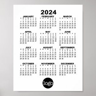 2024 Calendar - Basic Black White Minimal Poster