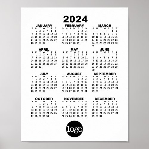 2024 Calendar _ Basic Black White Minimal Poster