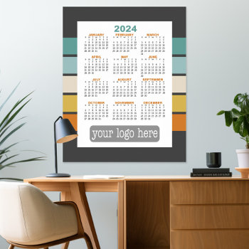 2024 Calendar - Basic Black White Minimal Poster by BusinessStationery at Zazzle