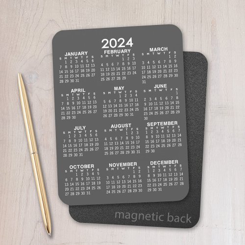 2024 Calendar _ Basic Grey Mini Calendar Magnet
