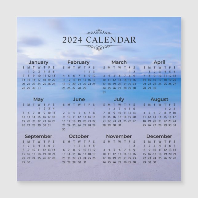 2024 Calendar Beach Background | Magnetic Card (Front)