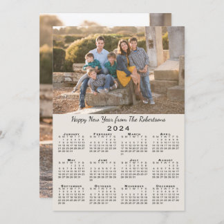 2024 Calendar Beige 2 Custom Photos Happy New Year Holiday Card