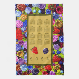 2024 Calendar Berries Border Blackberry Strawberry Kitchen Towel