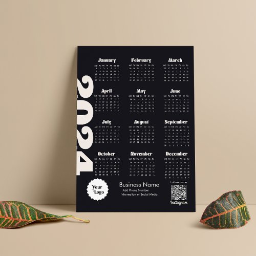 2024 Calendar Black And White Instagram Follow Us Magnetic Invitation