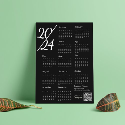 2024 Calendar Black And White Instagram Follow Us Magnetic Invitation