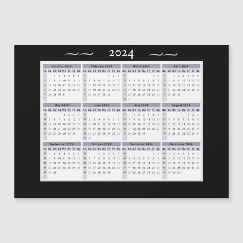 2024 Calendar Black and White Modern Magnet