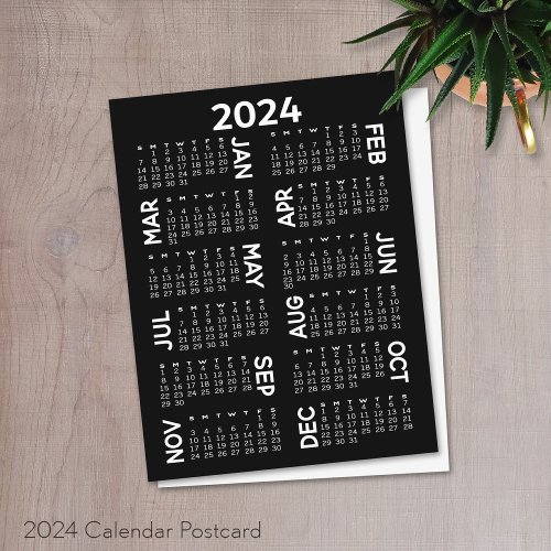 2024 Calendar _ black and white offset names Postcard