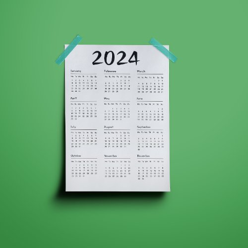 2024 Calendar Black And White Simple Magnetic Invi