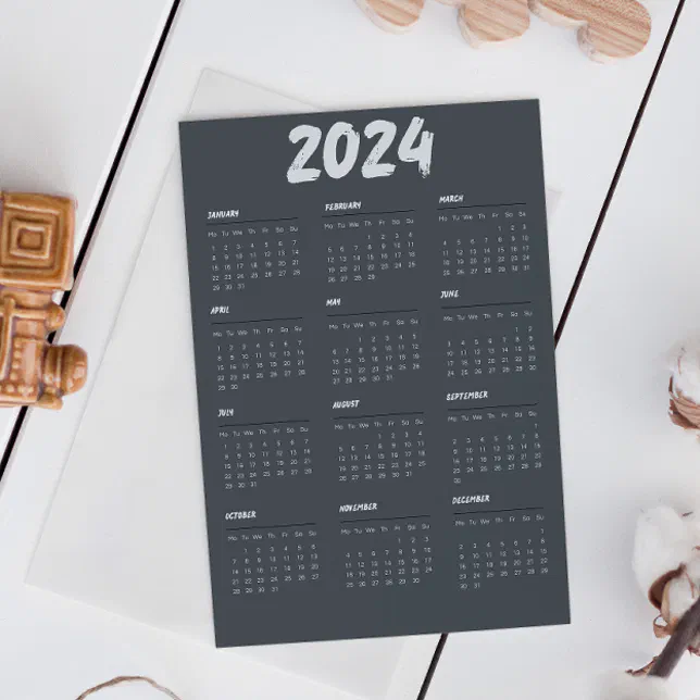 2024 Calendar Black And White Simple Magnetic Invitation | Zazzle