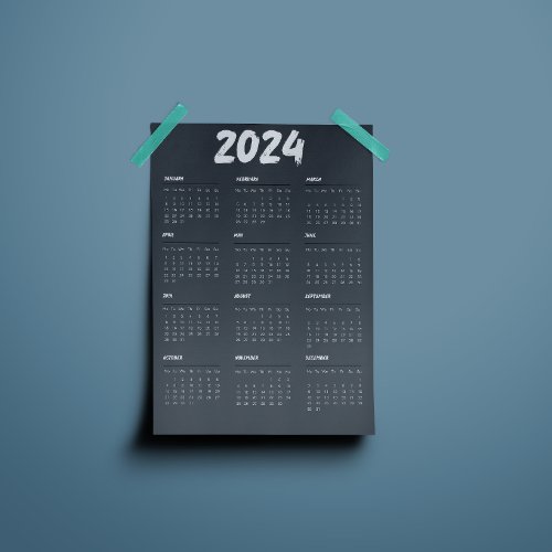 2024 Calendar Black And White Simple  Program