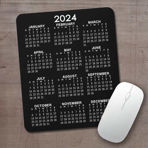 2024 Calendar _ black background _ Vertical  Mouse Pad
