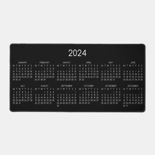 2024 Calendar Black Color Background Desk Mat (Front)