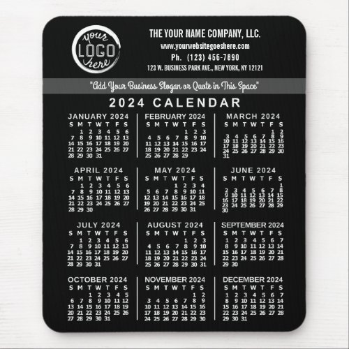 2024 Calendar Black Custom Business Logo Name Easy Mouse Pad