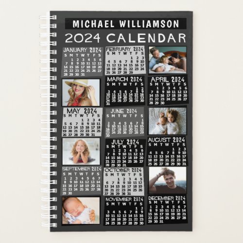 2024 Calendar Black Mod 12 Photo Collage Name Sm Planner