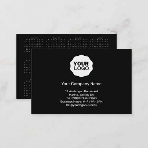 2024 Calendar BLACK Monday Start with ISO Week Business Card