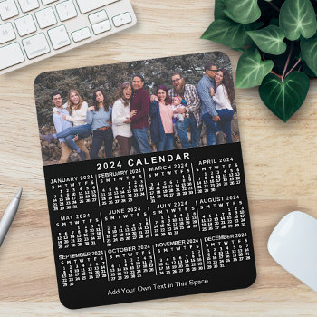 2024 Calendar Black Personalized Photo Name Bold Mouse Pad by FancyCelebration at Zazzle