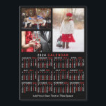 2024 Calendar Black Red Personalized Photo Magnet<br><div class="desc">This 2024 year, 3-photo and custom text / personalized monthly calendar fridge magnet shows the days of the week for each month in classic, professional-looking white and red on a black background. This is a simple, bold yearly calendar to help you conquer the new year. Always know what date it...</div>