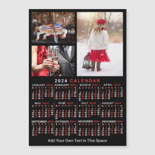 2024 Calendar Black Red Personalized Photo Magnet