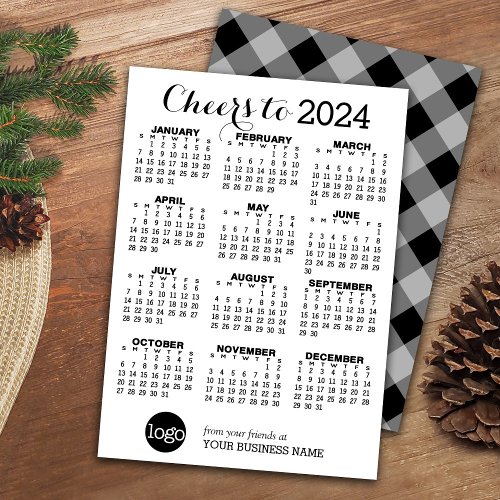 2024 Calendar Black White Business Logo Holiday Card