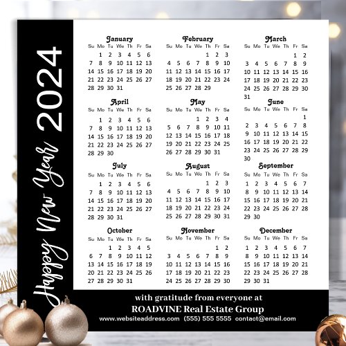 2024 Calendar Black White Corporate Magnetic Card