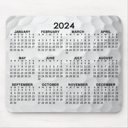 2024 Calendar _ black white gold ball background Mouse Pad