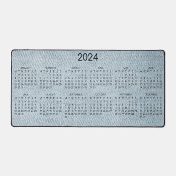 2024 Calendar Blue Denim Photo Desk Mat by PineAndBerry at Zazzle