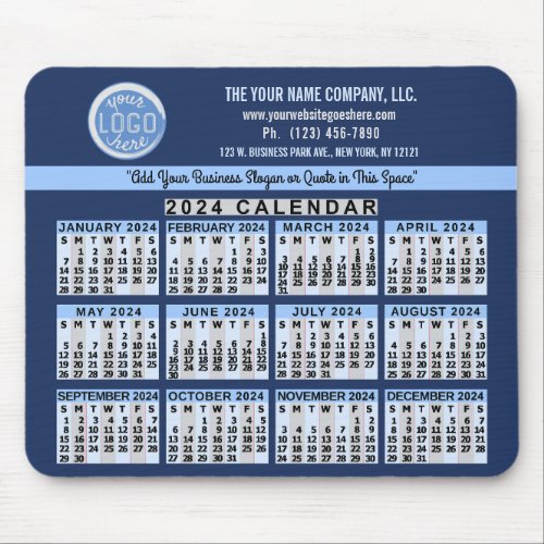 2024 Calendar Blue Easy Custom Business Logo Name Mouse Pad