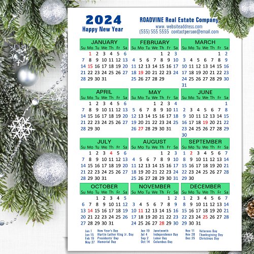2024 Calendar Blue Green Corporate Magnetic Card 