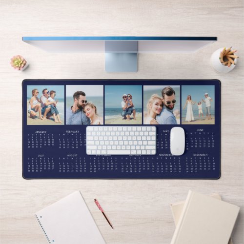 2024 Calendar Blue Multi Family Photo Desk Mat