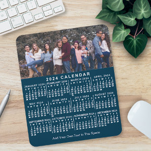 2024 Calendar Blue Personalized Photo Name Bold Mouse Pad