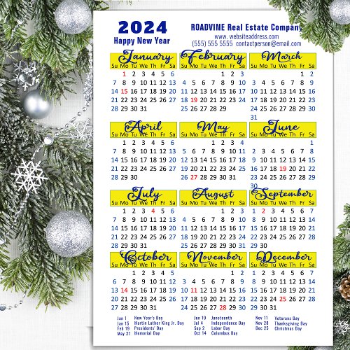 2024 Calendar Blue Script Simple Business Magnetic