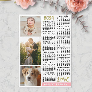 2024 Calendar Blush Pink Gold Custom Photos Magnet