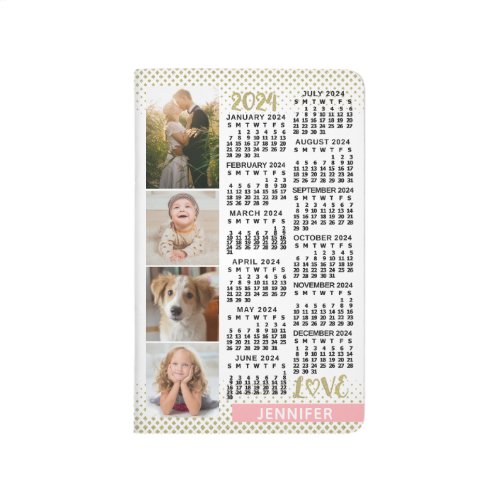 2024 Calendar Blush Pink Gold Photo Collage Bullet Journal