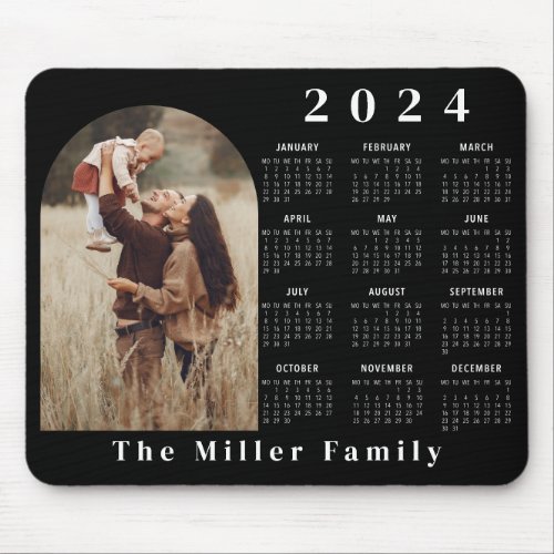 2024 Calendar boho modern 1 photo black minimalist Mouse Pad