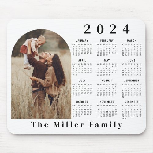 2024 Calendar boho modern 1 photo black white Mouse Pad