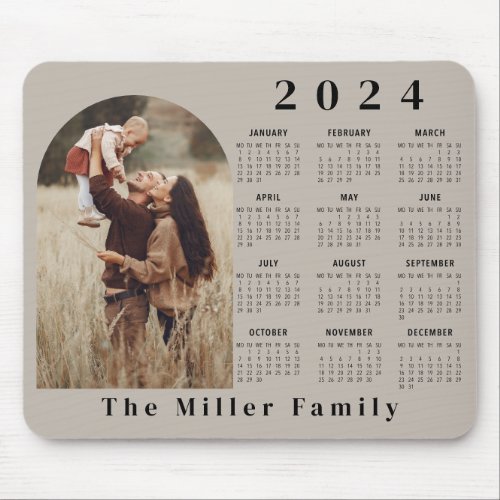 2024 Calendar boho modern 1 photo elegant beige Mouse Pad