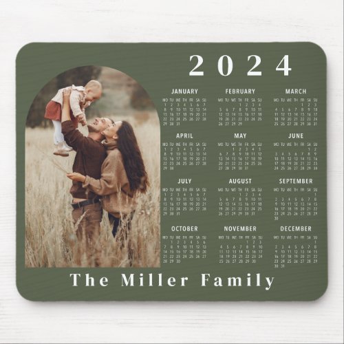 2024 Calendar boho modern 1 photo sage green Mouse Pad