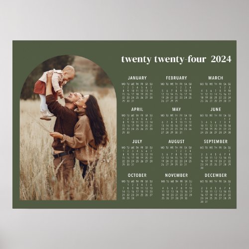 2024 Calendar boho modern 1 photo sage green Poster
