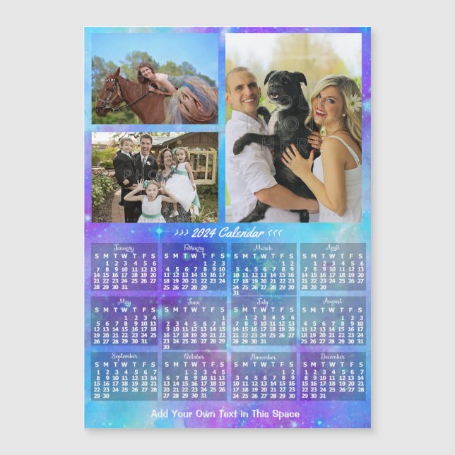 2024 Calendar Boho Watercolor Custom Photo Magnet (Front)